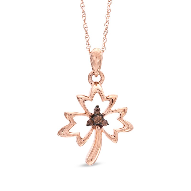 Enhanced Champagne Diamond Accent Maple Leaf Pendant in 10K Rose Gold|Peoples Jewellers