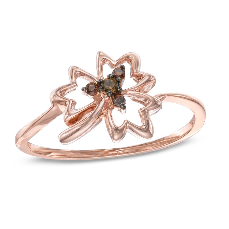 Enhanced Champagne Diamond Accent Maple Leaf Ring in 10K Rose Gold