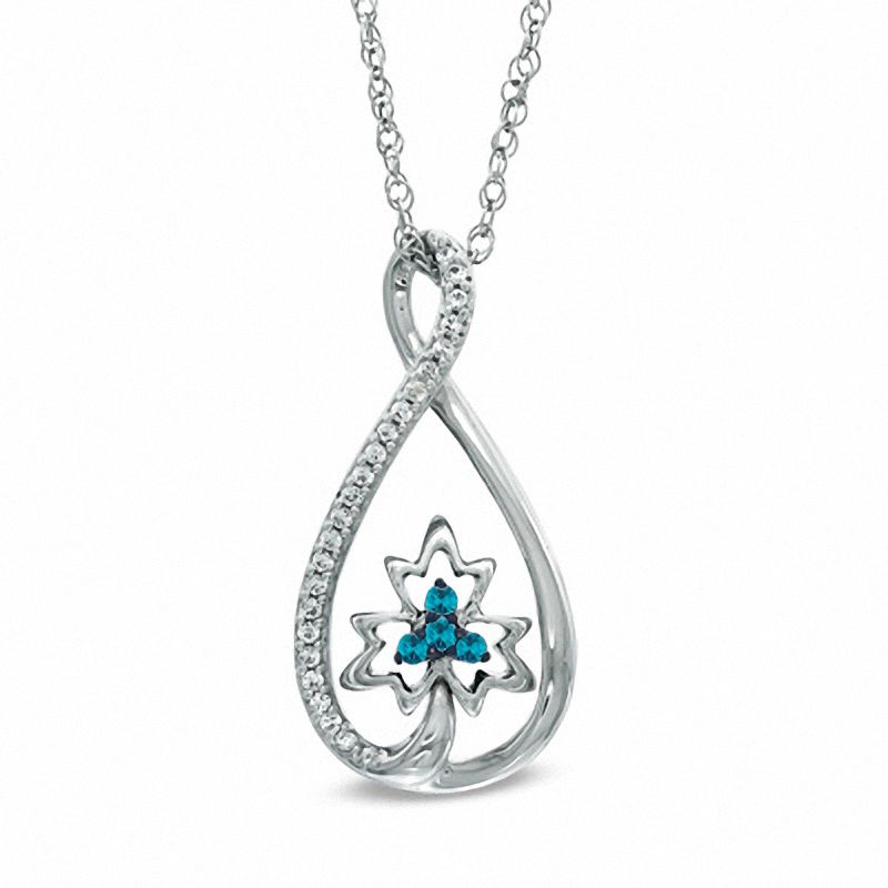 0.13 CT. T.W. Enhanced Blue and White Diamond Infinity with Maple Leaf Pendant in Sterling Silver