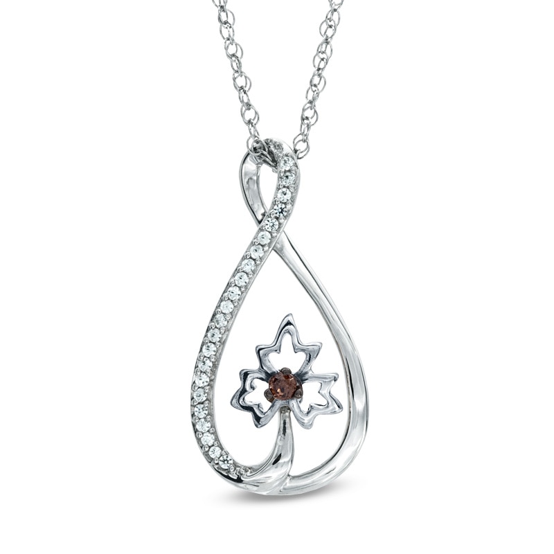 0.13 CT. T.W. Enhanced Champagne and White Diamond Infinity with Maple Leaf Pendant in Sterling Silver|Peoples Jewellers