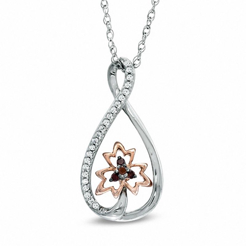 0.13 CT. T.W. Diamond Infinity with Maple Leaf Pendant in Sterling Silver and 10K Rose Gold|Peoples Jewellers