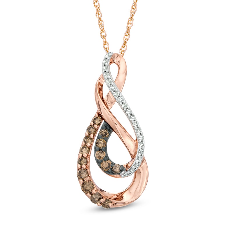 0.33 CT. T.W. Champagne and White Diamond Double Infinity Pendant in 10K Rose Gold