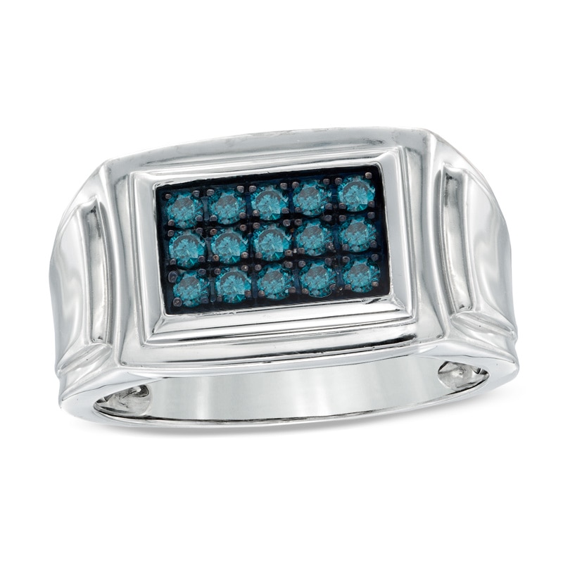 Main Image 1 of 0.50 CT. T.W. Enhanced Blue Diamond Ring in Sterling Silver