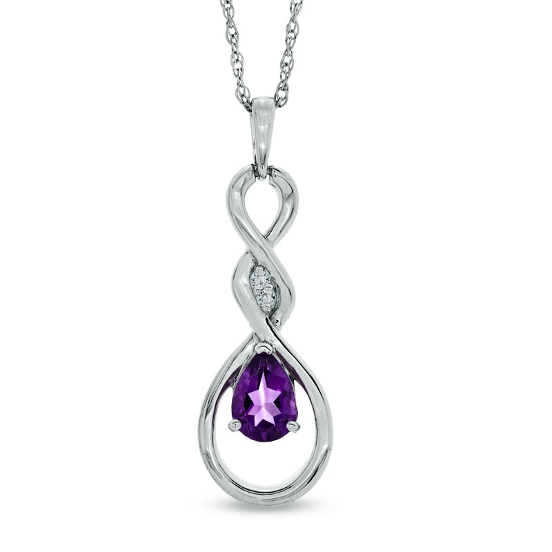 Pear-Shaped Amethyst and Diamond Accent Infinity Pendant in Sterling Silver