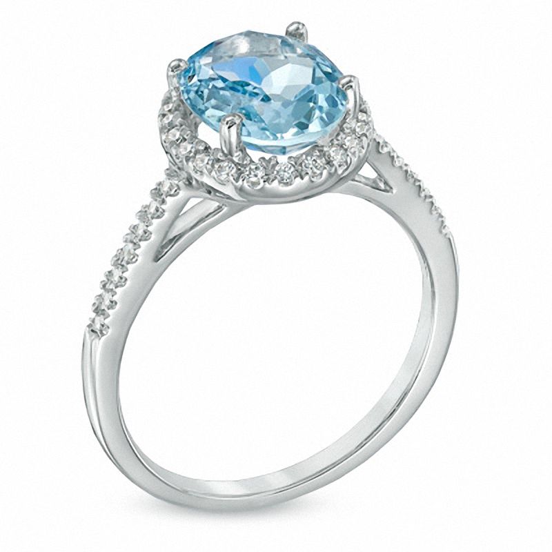Main Image 2 of Oval Aquamarine and 0.20 CT. T.W. Diamond Frame Ring in 10K White Gold
