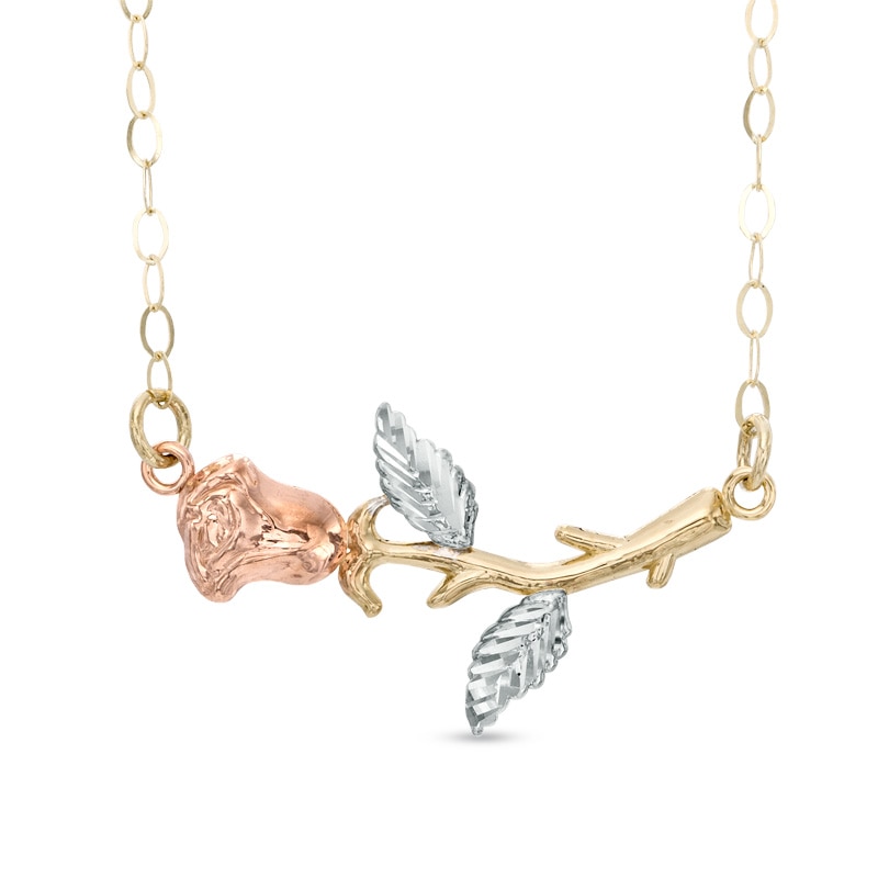 Sideways Rose Necklace in 10K Tri-Tone Gold