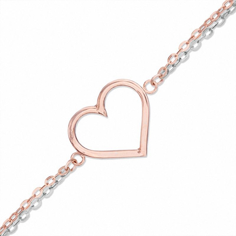 Double Row Heart Bracelet in 10K Two-Tone Gold - 7.25"|Peoples Jewellers