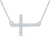 Thumbnail Image 0 of Lab-Created White Sapphire Sideways Cross Necklace in Sterling Silver