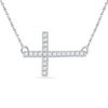 Thumbnail Image 1 of Lab-Created White Sapphire Sideways Cross Necklace in Sterling Silver