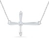 Thumbnail Image 1 of Lab-Created White Sapphire Sideways Cross Necklace in Sterling Silver
