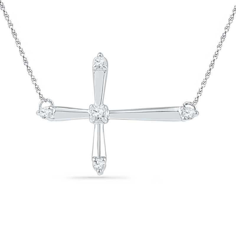 Lab-Created White Sapphire Sideways Cross Necklace in Sterling Silver
