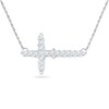 Thumbnail Image 1 of Lab-Created White Sapphire Sideways Cross Necklace in Sterling Silver