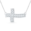 Thumbnail Image 1 of Lab-Created White Sapphire Sideways Cross Necklace in Sterling Silver