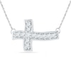 Thumbnail Image 0 of Lab-Created White Sapphire Sideways Cross Necklace in Sterling Silver