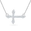 Thumbnail Image 1 of Lab-Created White Sapphire Sideways Cross Necklace in Sterling Silver