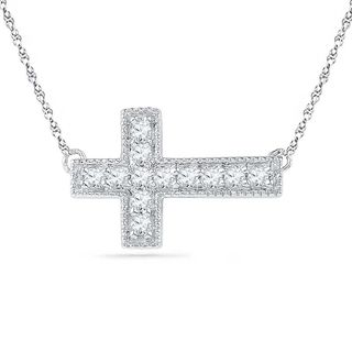 0.15 CT. T.W. Diamond Sideways Cross Necklace in Sterling Silver