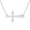 Thumbnail Image 0 of Lab-Created White Sapphire Three Stone Sideways Cross Necklace in Sterling Silver