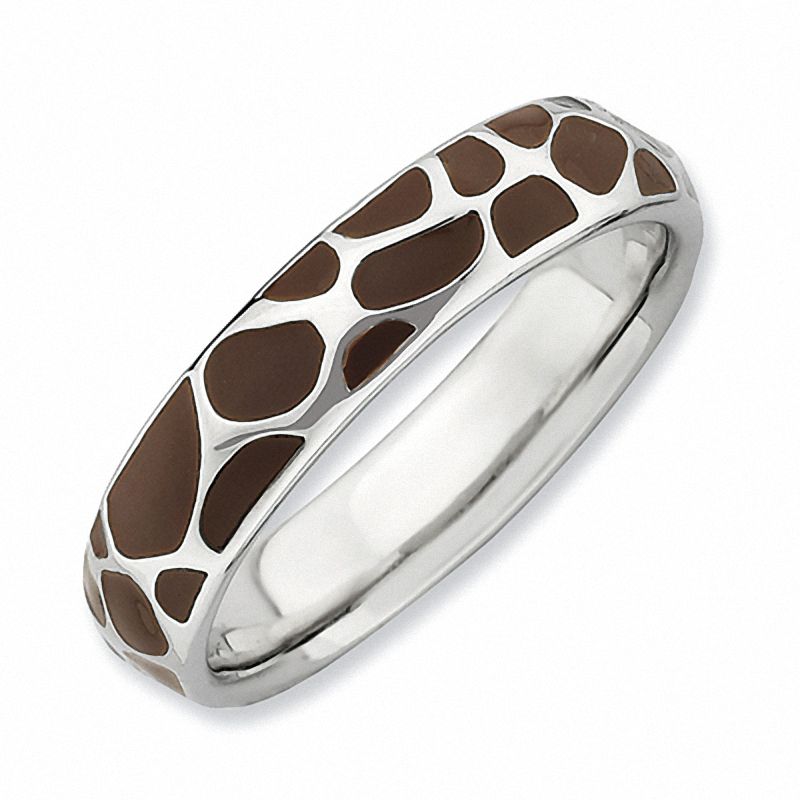 Stackable Expressions™ 4.5mm Brown and White Enamel Giraffe Print Band in Sterling Silver