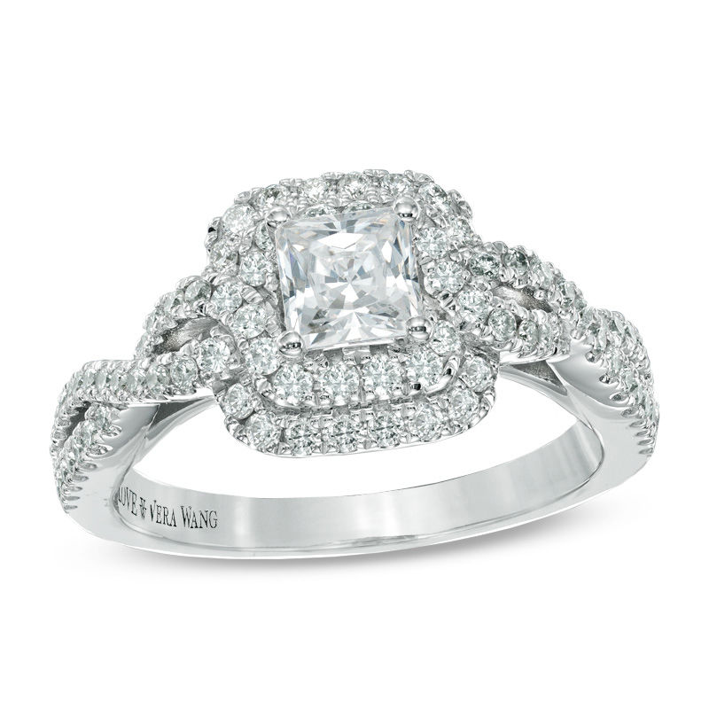Vera Wang Love Collection 0.95 CT. T.W. Princess-Cut Diamond Double Frame Ring in 14K White Gold