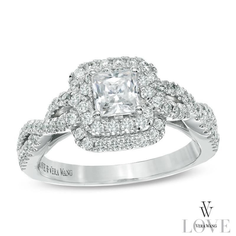 Main Image 1 of Vera Wang Love Collection 0.95 CT. T.W. Princess-Cut Diamond Double Frame Ring in 14K White Gold