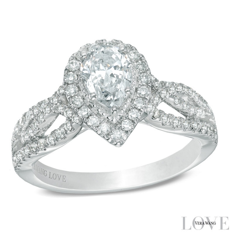 Vera Wang Love Collection 0.95 CT. T.W. Pear-Shaped Diamond Vintage-Style Ring in 14K White Gold