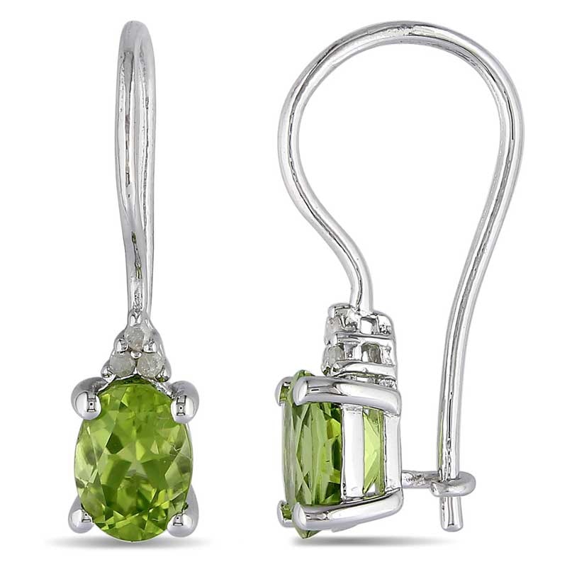 Main Image 1 of Oval Peridot and Diamond Accent Drop Earrings in Sterling Silver