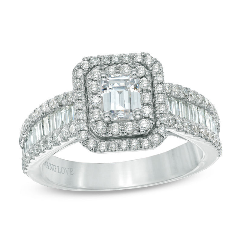 Vera Wang Love Collection 1.45 CT. T.W. Emerald-Cut Diamond Double Frame Ring in 14K White Gold|Peoples Jewellers