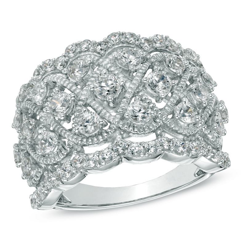 Main Image 1 of 1.50 CT. T.W. Diamond Lattice Cluster Band in 10K White Gold