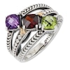 Thumbnail Image 0 of Mother's Cushion-Cut Simulated Birthstone Ring in Sterling Silver and 14K Gold (3 Stones)