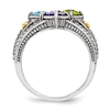 Mother's Cushion-Cut Simulated Birthstone Ring in Sterling Silver and 14K Gold ( Stones