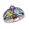 Thumbnail Image 1 of Mother's Cushion-Cut Simulated Birthstone Ring in Sterling Silver and 14K Gold (4 Stones)
