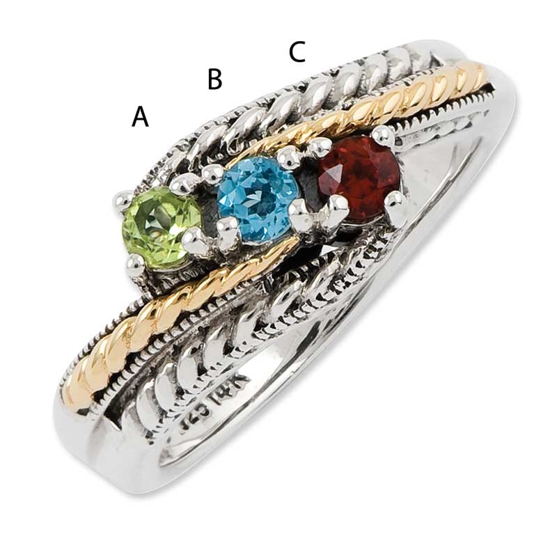 Mother's Simulated Birthstone Ring in Sterling Silver and 14K Gold (3 Stones)