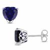 Thumbnail Image 1 of 8.0mm Heart-Shaped Blue Lab-Created Sapphire Solitaire Stud Earrings in Sterling Silver