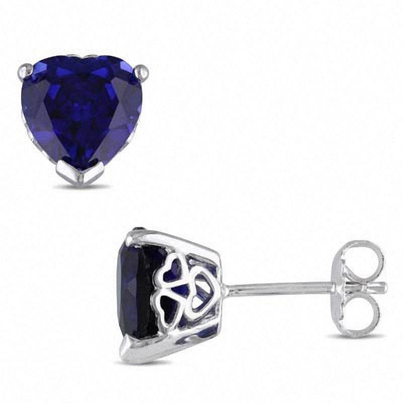 8.0mm Heart-Shaped Lab-Created Blue Sapphire Stud Earrings in Sterling  Silver