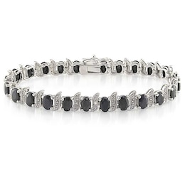 Oval Black Sapphire and Diamond Accent Bracelet in Sterling Silver