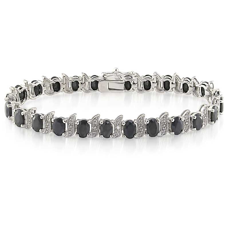 Oval Black Sapphire and Diamond Accent Bracelet in Sterling Silver