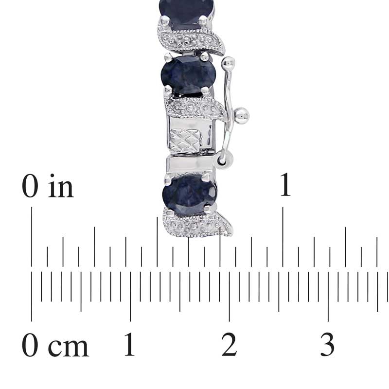 Main Image 2 of Oval Black Sapphire and Diamond Accent Bracelet in Sterling Silver