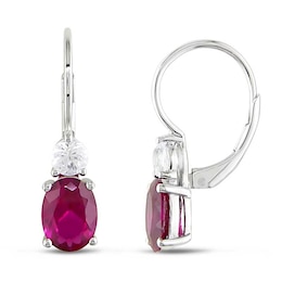 Oval Lab-Created Ruby and White Lab-Created Sapphire Earrings in Sterling Silver