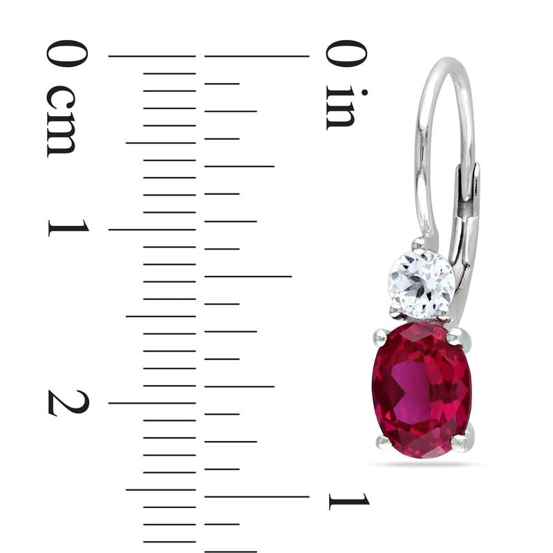 Main Image 2 of Oval Lab-Created Ruby and White Lab-Created Sapphire Earrings in Sterling Silver