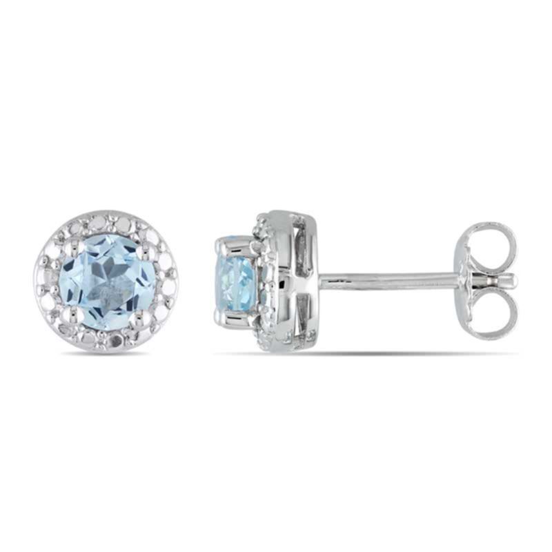 5.0mm Sky Blue Topaz Beaded Frame Stud Earrings in Sterling Silver