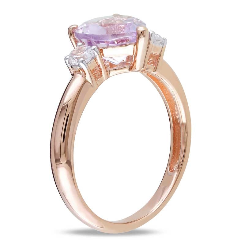 Main Image 2 of Heart-Shaped Amethyst and White Lab-Created Sapphire Ring in Sterling Silver with Rose Rhodium