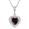 Thumbnail Image 0 of 5.0mm Heart-Shaped Garnet and Diamond Accent Frame Pendant in 10K White Gold - 17"