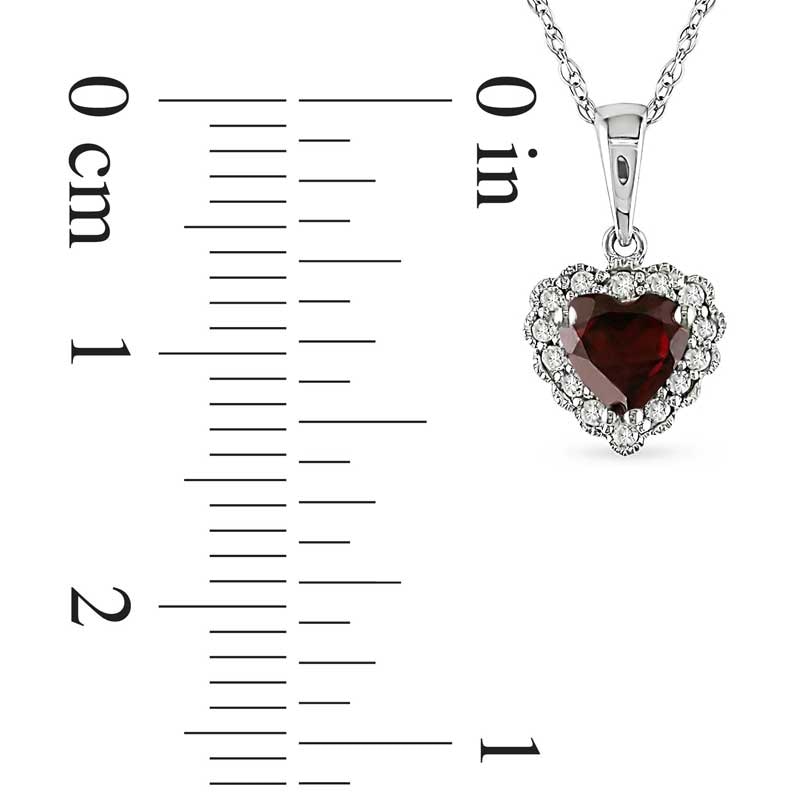 5.0mm Heart-Shaped Garnet and Diamond Accent Frame Pendant in 10K White Gold - 17"|Peoples Jewellers