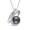 Thumbnail Image 0 of 9.0 - 9.5mm Black Cultured Tahitian Pearl and 0.23 CT. T.W. Diamond Swirl Pendant in 10K White Gold - 17"