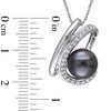 Thumbnail Image 2 of 9.0 - 9.5mm Black Cultured Tahitian Pearl and 0.23 CT. T.W. Diamond Swirl Pendant in 10K White Gold - 17"