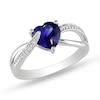Thumbnail Image 0 of 7.0mm Heart-Shaped Lab-Created Blue Sapphire and Diamond Accent Ring in Sterling Silver
