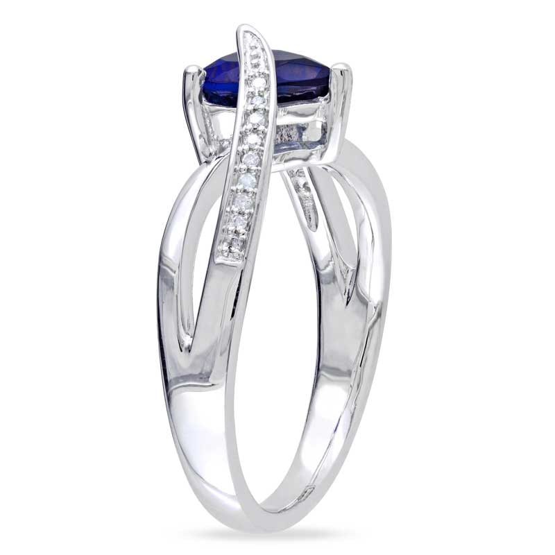 7.0mm Heart-Shaped Lab-Created Blue Sapphire and Diamond Accent Ring in Sterling Silver