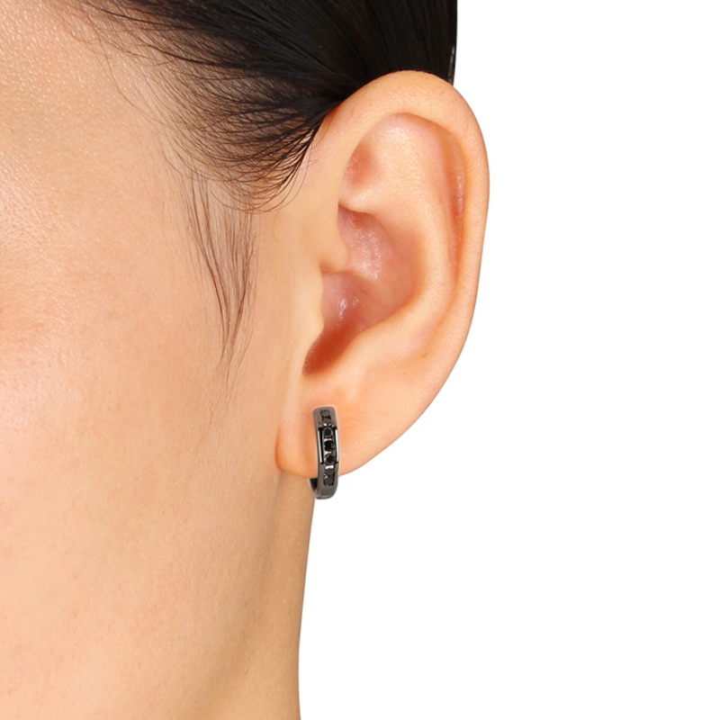 Main Image 3 of 0.23 CT. T.W. Black Diamond Hoop Earrings in Sterling Silver with Black Rhodium