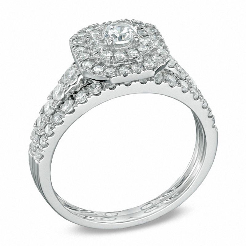 0.95 CT. T.W. Diamond Double Frame Bridal Set in 14K White Gold