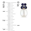 Thumbnail Image 2 of 8.0-8.5mm Freshwater Cultured Pearl, Blue Sapphire and Diamond Accent Earrings in 10K White Gold